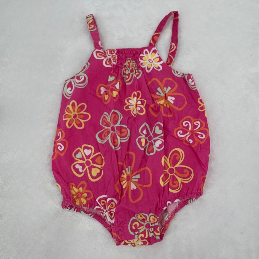 Vintage Y2K All Mine Cotton Floral Bubble Romper Kids 18M Pink Sleeveless Outfit